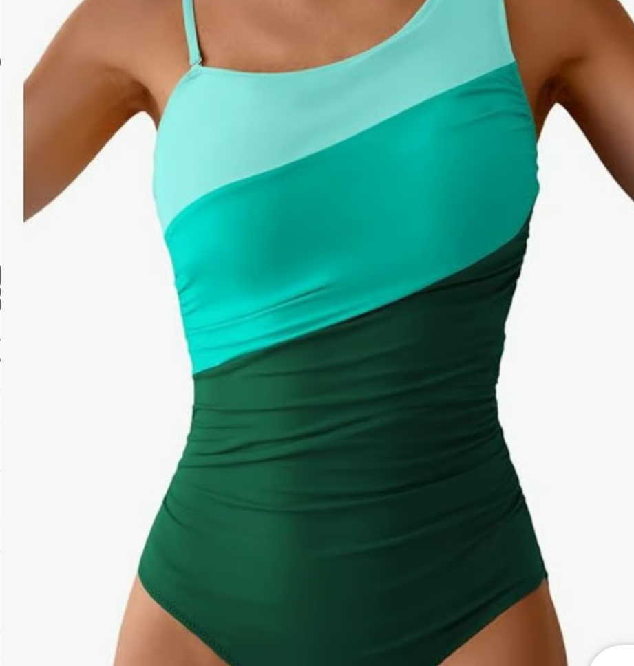 AIDONGER One Shoulder Color Block Tummy Control One Piece Swimsuit, M