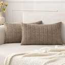 MIULEE Pack of 2 Corduroy Decorative Lumbar Throw Pillow Covers 22x14 Inch Soft Boho Striped Pillow Covers Modern Farmhouse Home Decor for Sofa Living Room Couch Bed Light Brown