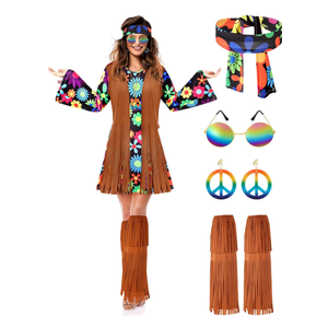 SATINIOR Hippie Costume Set Women 60s 70s Disco Outfits Halloween Party Dress Accessories for Adult Size M