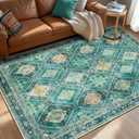 5x7 Rugs Moroccan Trellis Area Rugs Thickened Machine Washable Carpet with Non-Slip Backing for Living Room Bedroom and Home Office Teal/Yellow/Gray (5' x 7' (Rectangular))