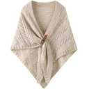 WaJuemy Pashmina Shawl Wraps for Women Cross Sweater Shawl and Wrap Cardigan Cape Knit Cashmere Front Poncho Shoulder Top Fashion Sweaters Scarf Wraps Cover Up(08 Ivory L) (Beige)