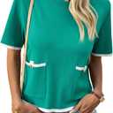 Saodimallsu Women's Short Sleeve Color Block Crew Neck Sweater (M)