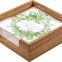 Acacia Wood Napkin Holder for Table, Farmhouse Square Napkin Dispenser with Wide Side Opening - Easy to Grab Paper Napkins for Dining Table & Kitchen Counter (7.3x7.3"x2.3")