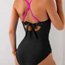 B2prity Women's One Piece Swimsuits Tummy Control Front Cross Bathing Suits Tie Back Slimming V Neck Swimwear, Size L