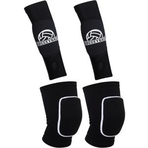 obmwang 2 Pieces Volleyball Accessories Including Volleyball Knee Pads and Volleyball Arm Sleeves with Protection Pads and Thumb Hole for Women Girls Teens Volleyball Training (Black)