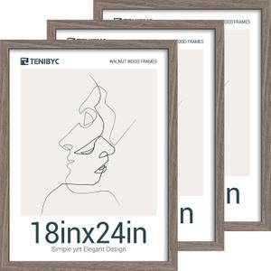18x24 Walnut Poster Frame Set of 3 - Natural Brown, Solid Wood Picture Frame, Wall Hanging