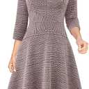 VFSHOW Womens Work Business Front Zipper A-Line Dresses 3/4 Sleeve Office Church Fit and Flare Skater Swing Knee Length Dress (Pink Tweed)