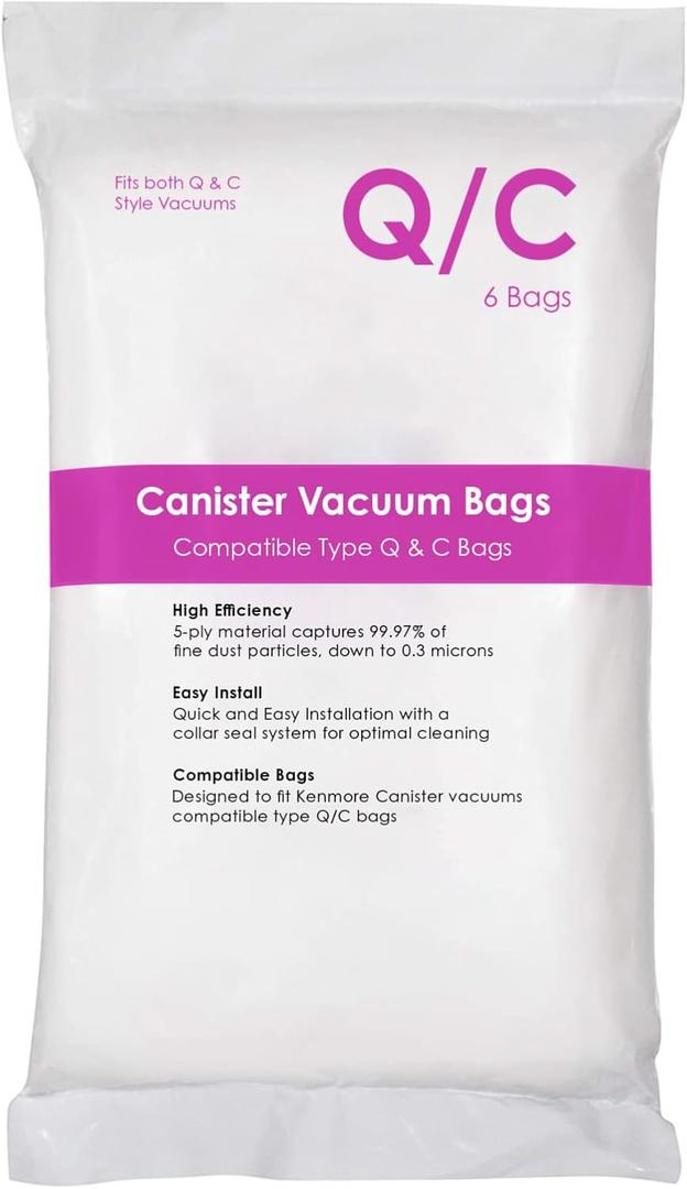 AMAZINK Replacement Vacuum Bags Type Q/C (6-Pack) | Compatible with Kenmore 5055 Series, HEPA Filter, Replaces 53292