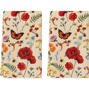 Artoid Mode Bee Butterfly Floral Spring Kitchen Towels Dish Towels, 18x26 Inch Farmhouse Summer Decoration Cleaning Set of 2