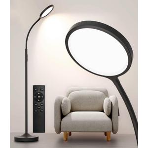 luckystyle Floor Lamp, Super Bright Dimmable LED Lamps for Living Room, Custom Color Temperature Standing Lamp with Remote Push Button, Adjustable Gooseneck Reading Floor Lamp for Bedroom Office Black