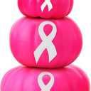 Cinnvoice 3 Pcs Breast Cancer Awareness Decorations Artificial Pumpkins Bulk Faux Foam Pumpkins with Pink Ribbon Pattern for Fall Halloween Table Decor (Hot Pink,4.33 Inch, 6.3inch, 7.87inch)