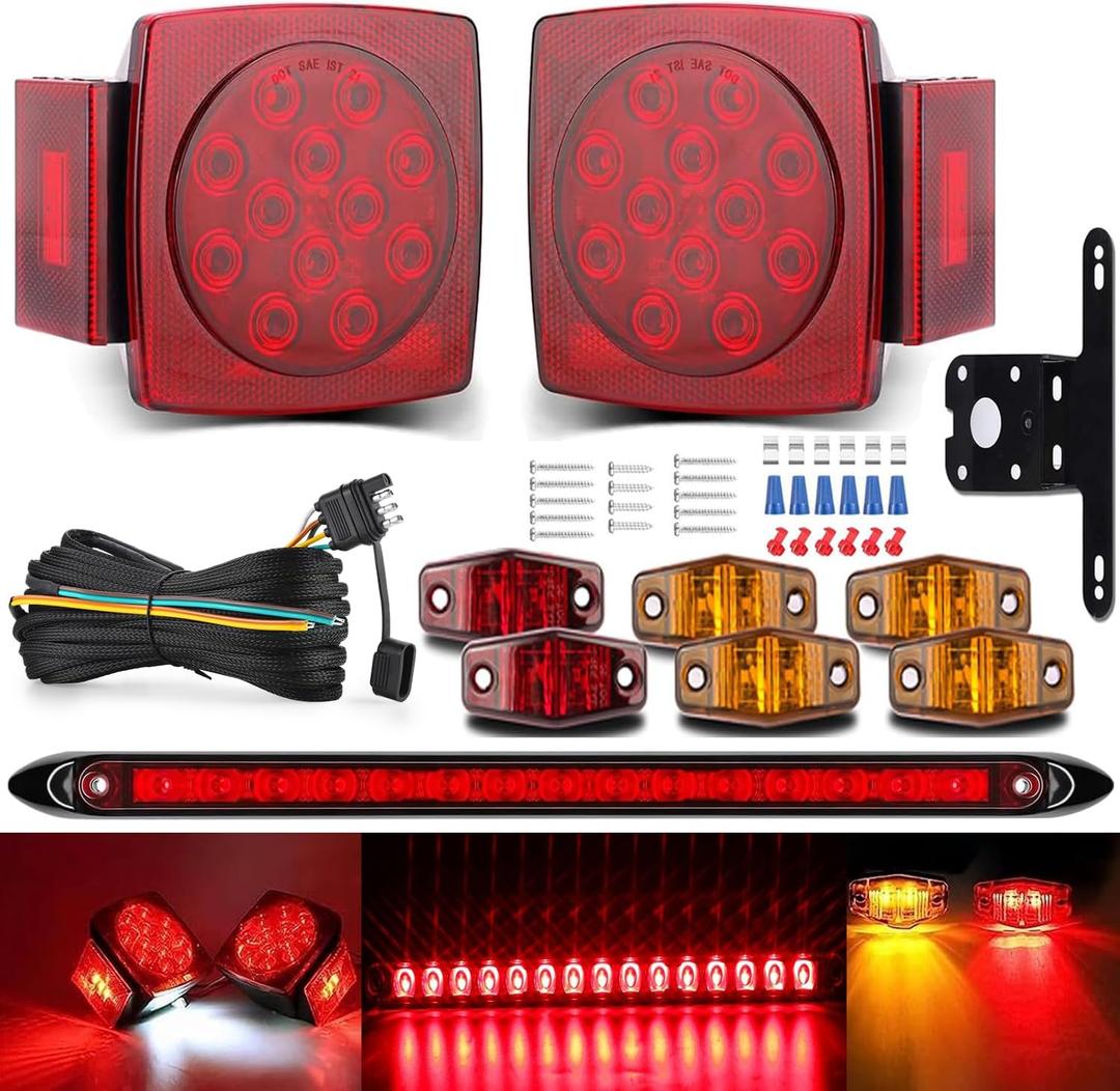 LIMICAR LED Boat Trailer Lights Kit, Submersible LED Trailer Light Kit for Utility Trailer w/25FT Wire Harness, Stop Turn Tail Brake License Plate Side Marker Lights, IP67 Waterproof for Boat RV Truck