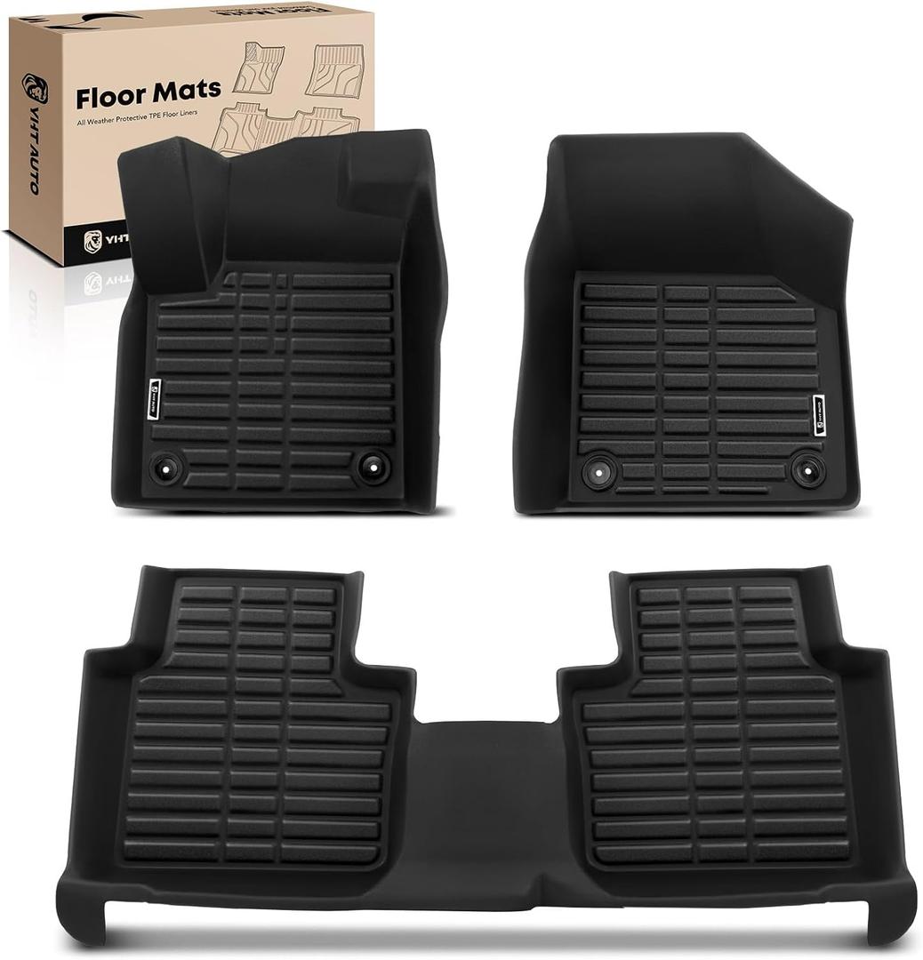 YHTAUTO Floor Mats Fit 2018-2025 Volkswagen Atlas(7 Seats), TPE All Weather Car Mats Waterproof Anti-Slip Odorless Floor Liner, Interior Car Accessories Front & 2nd Row Liner