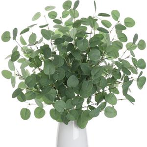 6pcs Eucalyptus Stems Greenery Stems Fake Leaves Artificial Silk Flowers Bouquet Faux Branches Centerpiece Flores Plants for Home Party Decor Wedding Decoration