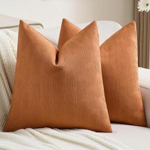 FUTEI Burnt Orange Chenille Decorative Throw Pillow Covers 20x20 Inch Set of 2, Soft Cozy Striped Geometric Patterns Cushion Case,Modern Home Decor for Couch Bed Living Room
