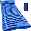 FUN PAC Camping Sleeping Pad with Pillow Built-in Foot Pump Inflatable Sleeping Mat Compact for Camping Backpacking Hiking Traveling - Blue