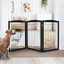 ZJSF Freestanding Foldable Dog Gate for House Extra Wide Wooden Black Puppy Gate Stairs Dog Gates Doorways Tall Pet Gate 3 Panels Pet Fence