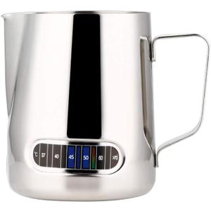 Stainless Steel Milk Frothing Pitcher, 20oz/600ml - Cappuccino Latte Art Steaming Pitcher with Ergonomic Handle and Thermometer