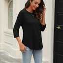 Womens Tops 3/4 Length Sleeve Round Neck Casual Loose Fit Tunic Tops Basic Pleated Shirts 2025 (Black, XL)