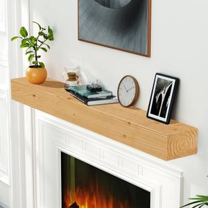 ROOMTEC Fireplace Mantel,60" DIY Wood Floating Fireplace Shelves, Wall Mounted Wooden Display Shelving, Handcrafted Wood Brack, Natural Mantels Over Fireplace | 60" x 8" x 5"-Natural Wood