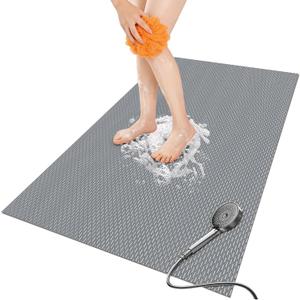 Bathroom Non Slip Shower Mat, Gray 58x32 Inch Bathtub Mat, Non Slip Bathroom Mat for Elderly and Kids, Easy to Dry, Fast-Dry Drainage Hole, Easy to Prune