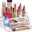 Masirs Clear Makeup Organizer - 16-Compartment Cosmetic and Jewelry Holder with 4 Drawers - Vanity Storage Box for Makeup, Skincare, Accessories, and Jewelry Display