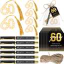 Spakon 25 Set 60th Birthday Party Favor for Guest Anniversary Party Favor Golden Birthday Bookmark Thanks for Coming Pen with Tag