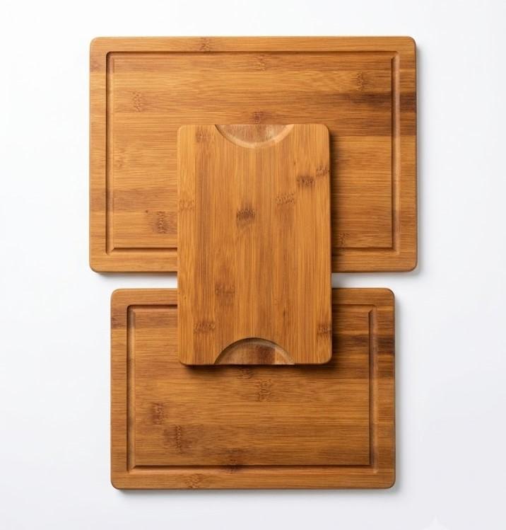 3-Piece Set Bamboo Cutting Board for Kitchen - Crack-Resistant Wood Chopping Boards with Deep Juice Grooves, Pre-Oiled Butcher Block for Meat, Vegetables & Cheese, Carbonized