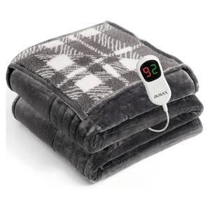JKMAX Heated Electric Blanket Full Size - 72"x84" Flannel Heating Blanket with 10 Heating Levels & 5 Time Settings Over-Heat Protection, Winter Warmer for Adults with ETL Certification（Grey）