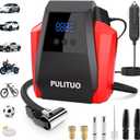 PULITUO Tire Inflator Portable Air Compressor - Car Accessories 12V DC Air Pump for Car Tires with Digital Pressure Gauge, Emergency LED Light for Car, Bike, Ball, Motor (Red)