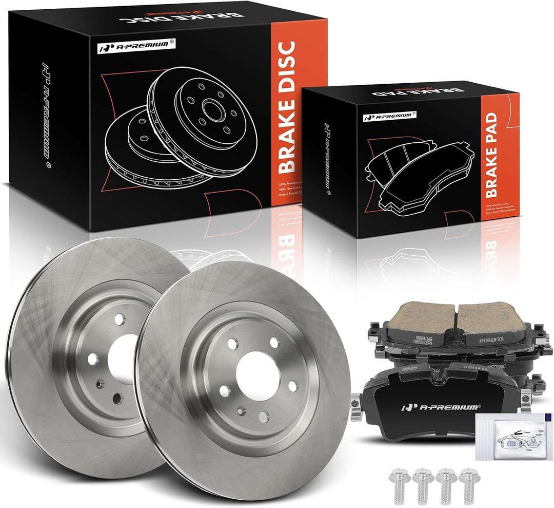 A-Premium 12.99 inch (330mm) Rear Vented Disc Brake Rotors + Ceramic Pads Kit Compatible with Select Audi Models - A4, A4 Allroad, A4 Quattro, Q5, A5 Quattro, A6 Allroad, A6 Quattro, S4, S5, 6-PC Set