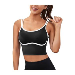 SUUKSESS Women Sweetheart Neckline Longline Sports Bra Padded Basic Workout Crop Tank Top (X-Small, All Black)