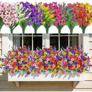 Der Rose 24 Bundles Artificial Flowers for Outdoor Fake Spring Flowers Plants UV Resistant for Home Garden Porch Window Wedding Decor