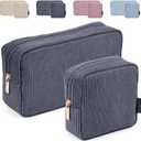 MAGEFY Small Makeup Bag for Purse Mini Cosmetics Bag Corduroy Cute Cosmetic Pouch for Women with Slip-in Pockets (Small-Grey-2pcs)