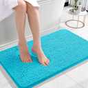 OLANLY Small Bathroom Rugs 24x16, Extra Soft Absorbent Chenille Bath Rugs, Rubber Backing Quick Dry, Machine Washable Bath Mats for Bathroom Floor, Tub and Shower, Home Decor Accessories, Aqua Sky