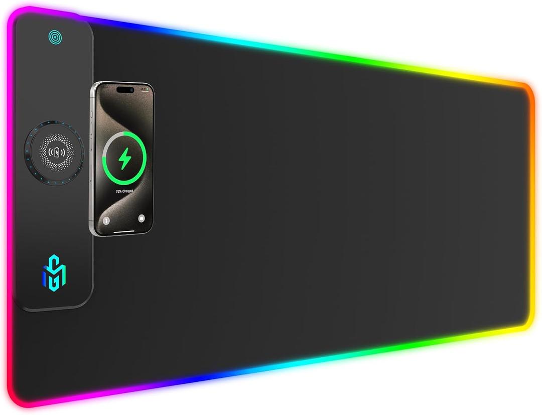 GIM Wireless Charging RGB Gaming Mouse Pad 15W, LED Mouse Mat 900x400x4MM, 10 Light Modes Extra Large Mousepad Non-Slip Rubber Base Computer Keyboard Mat for Gaming, MacBook, PC, Laptop, Desk (Big-Black)