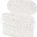 Coeusy Toilet Paper Basket,Wicker Toilet Paper Storage with Lid,Decorative Boho Wicker Basket for Bathroom,Free Standing-Cream White