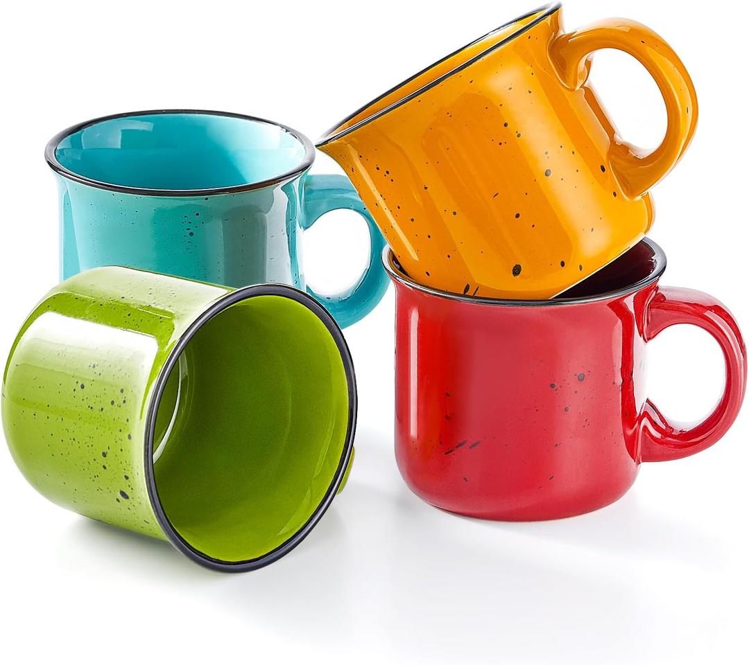 bestone Set of 4 Large Ceramic Mugs with Handles, 16 oz, Vibrant Colors, Microwave & Dishwasher Safe, Perfect for Coffee, Cereal, Latte, Salad, Noodles (Multicolor)