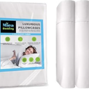 Maya Bedding Standard Size Pillowcase Set – Bright White, 400 Thread Count, 100% Cotton Sateen – Soft, Cooling & Breathable – Set of 2 Envelope Closure Pillow Covers