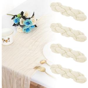 Cheese Cloth Table Runner Romantic Boho Rustic Sheer Gauze Semi Sheer Gauze Fabric Runners for Wedding Birthday Baby Shower Party Boho Table Decoration 4Pcs Beige