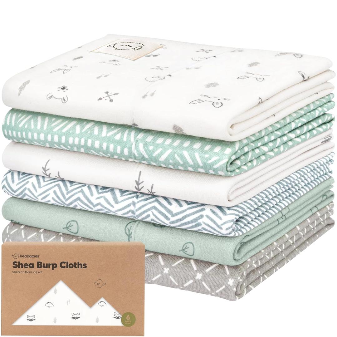 Organic Burp Cloths Baby Boy, Girl - 6-Pack Large 100% Cotton Burping Cloths for Babies, Spit Up Rags, Super Absorbent, Ultra Soft Newborn Rag, Gender Neutral, Machine Washable, Durable (Nordic)