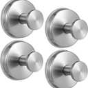 Large 15lb Suction Cup Hooks for Shower, No-Drill Bathroom Towel Hooks for Robes, Loofah, Removable Mountable on Glass, Tile, Mirrors, Smooth Non-Porous Surfaces(4, Brushed Nickel)