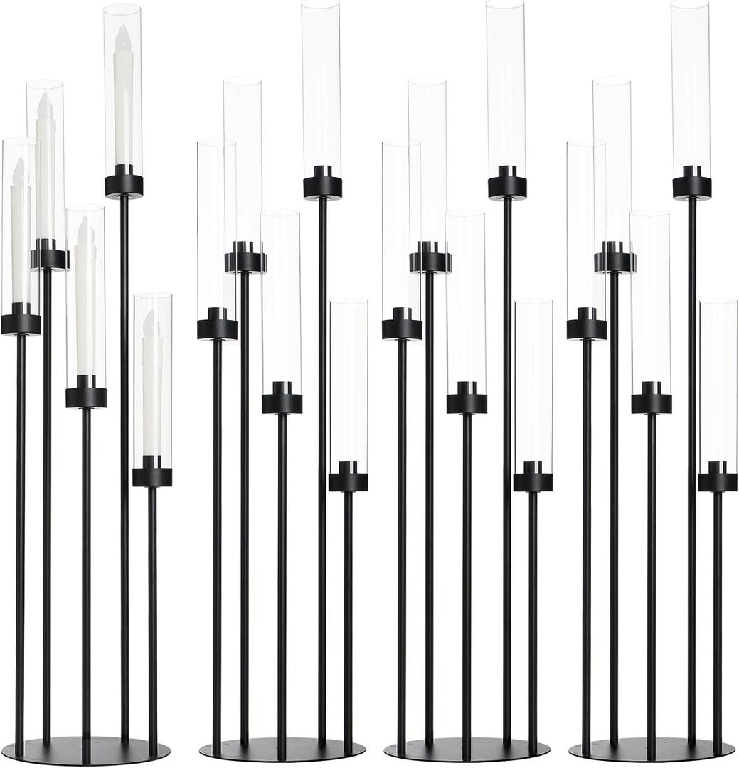 39.8''Matte Black Candle Holder with Acrylic Shades Tall 5 Arm Candelabra Black Table Centerpiece for Wedding Living Dining Room Fireplace Decoration Fit 0.98''LED Taper Candle (4pcs)