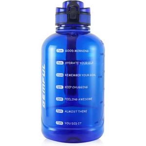 GEMFUL 2L Leak Proof Water Bottle with Handle 64oz Large Gym Jug Time Marker No Straw BPA Free Motivational for Men & Women (Royal Blue)