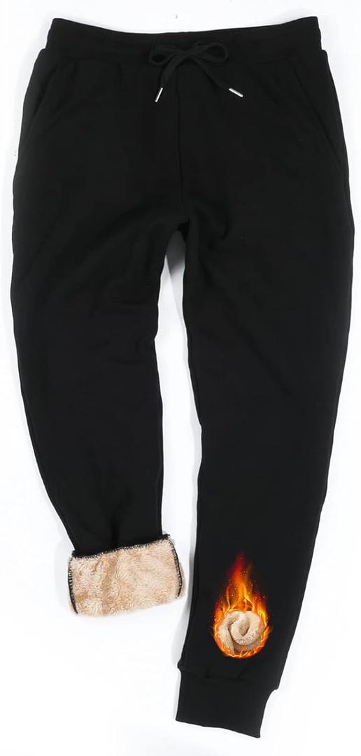 Inno Men's Sherpa Fleece Lined Jogger Pants Warm Sweatpants Thermal Winter Athletic Lounge Short Tall, Black, XL, 36" Inseam