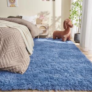 OPPODREAM 8x10 Blue Rugs for Bedroom, Ultra-Soft Fluffy Area Rugs for Living Room, 8 x 10 Shag Carpet for Nursery, Kids, Girl, Boy, Baby, Plush, Fuzzy, Shaggy, Cute Home Decor