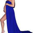 YnimioAOX Women's Off Shoulder Strapless Sweetheart Maternity Dress for Photography Split Front Chiffon Gown for Photoshoot (Navy)