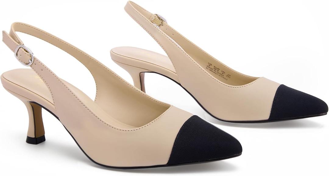 Ankis Women's Slingback Kitten Heels Closed Pointed Toe Low Heel Pumps Comfortable Dress Shoes for Wedding Party Work Office Business Casual Daily Wear 2.5inch Size 7.5
