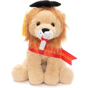 WEIGEDU Graduation Lion Stuffed Animal Plush Toy with Cap and Red Sash Gift for Kindergarten High School College Graduates 12 Inch