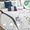 LANCO MODERN LIFESTYLE White Queen Comforter Set, 7 Pieces Bed in a Bag, Elegant Floral Leaves Embroidery, Soft and Lightweight All Seasons Bedding Set, Bedskirt, Pillow Shams, Decor Pillows